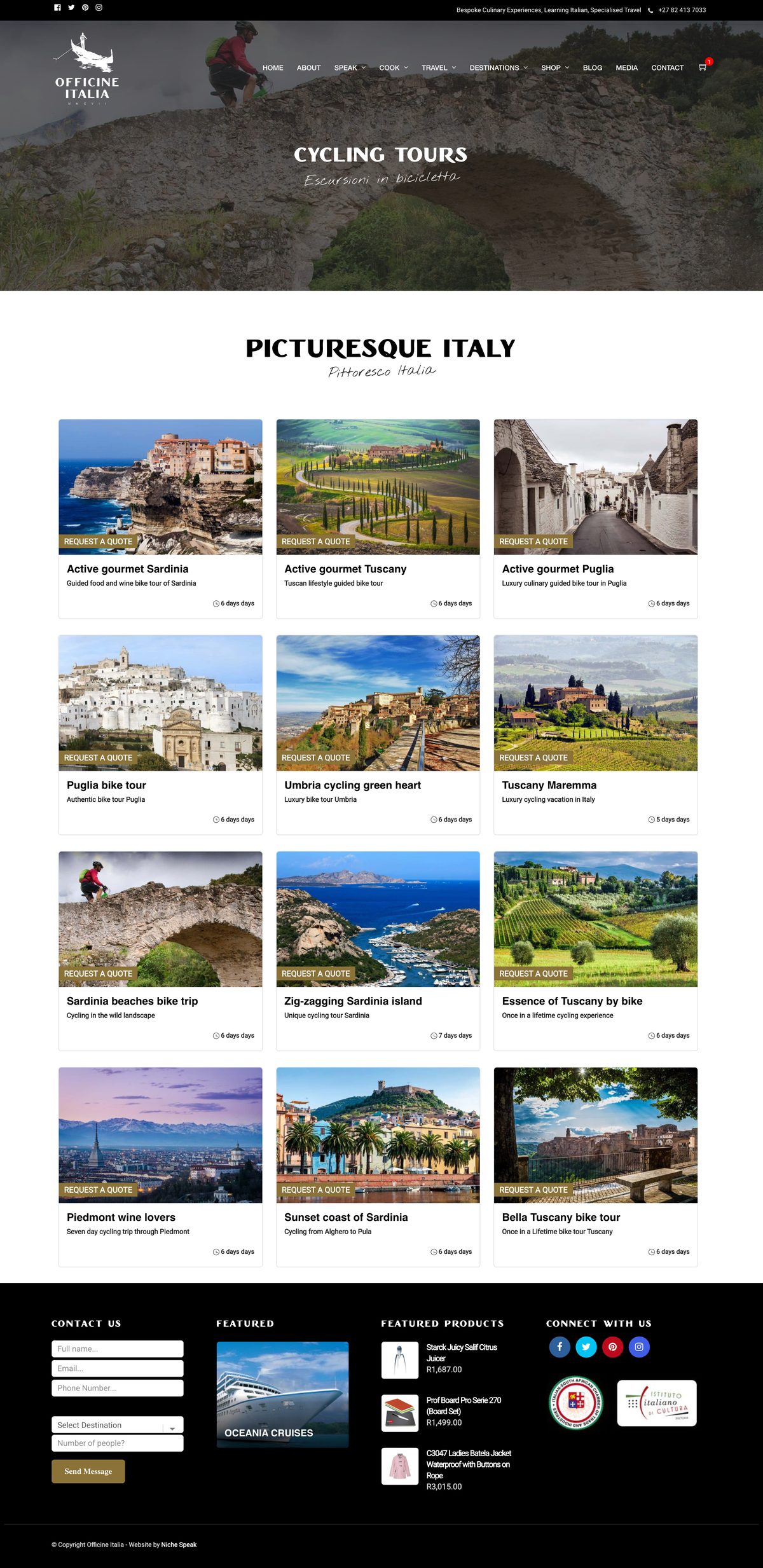 Cycling tours. Picturesque Italy, a quote request per route.