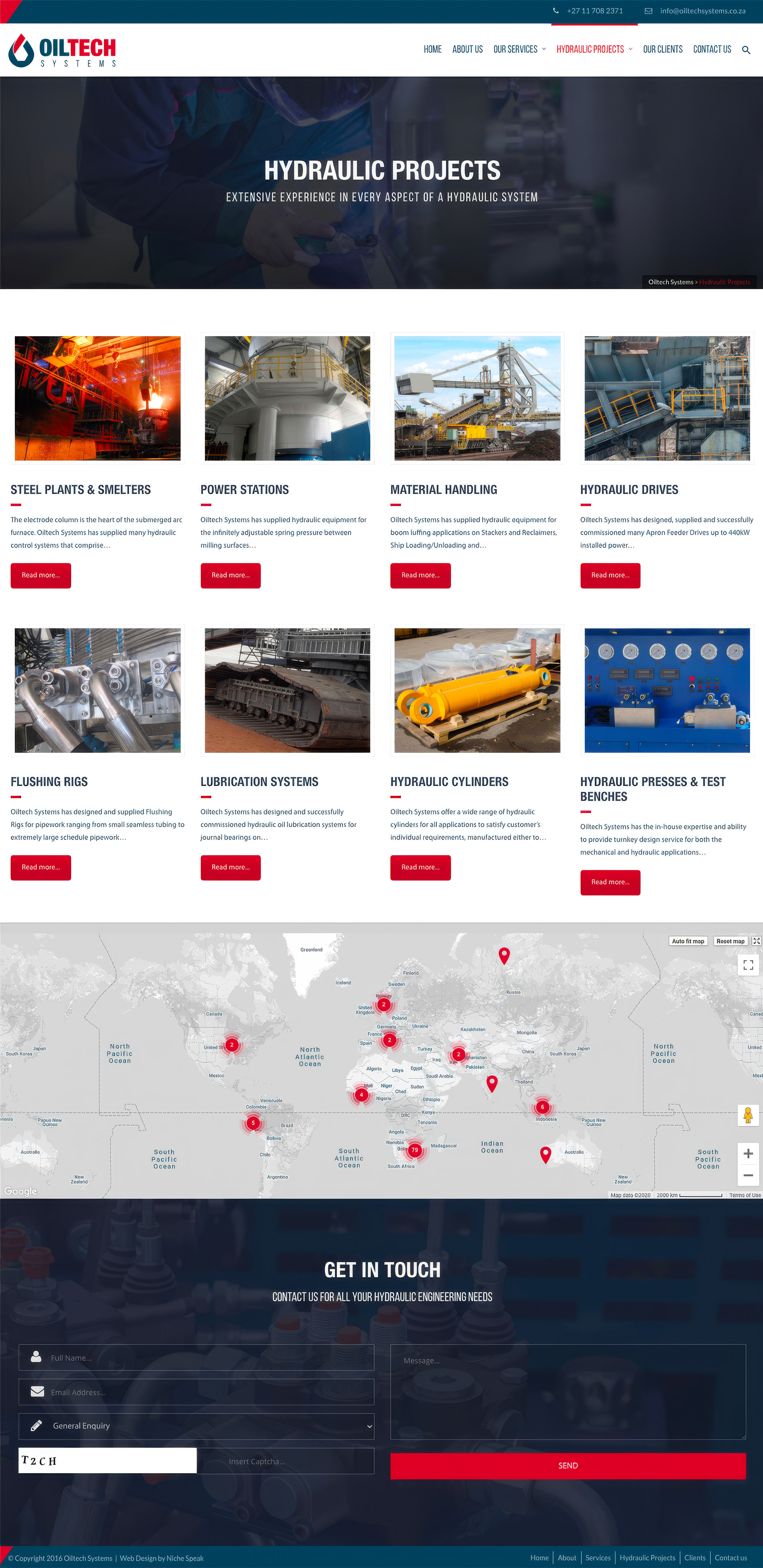 Hydraulic projects. Eight project types, service map.